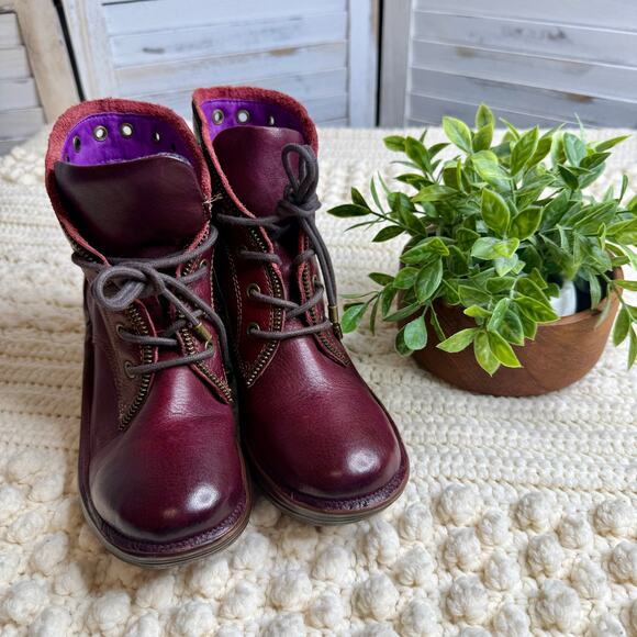 BIONICA Boots Women's 8.5 Flannel Leather Lace Up Oxblood Funky Unique - Picture 14 of 15
